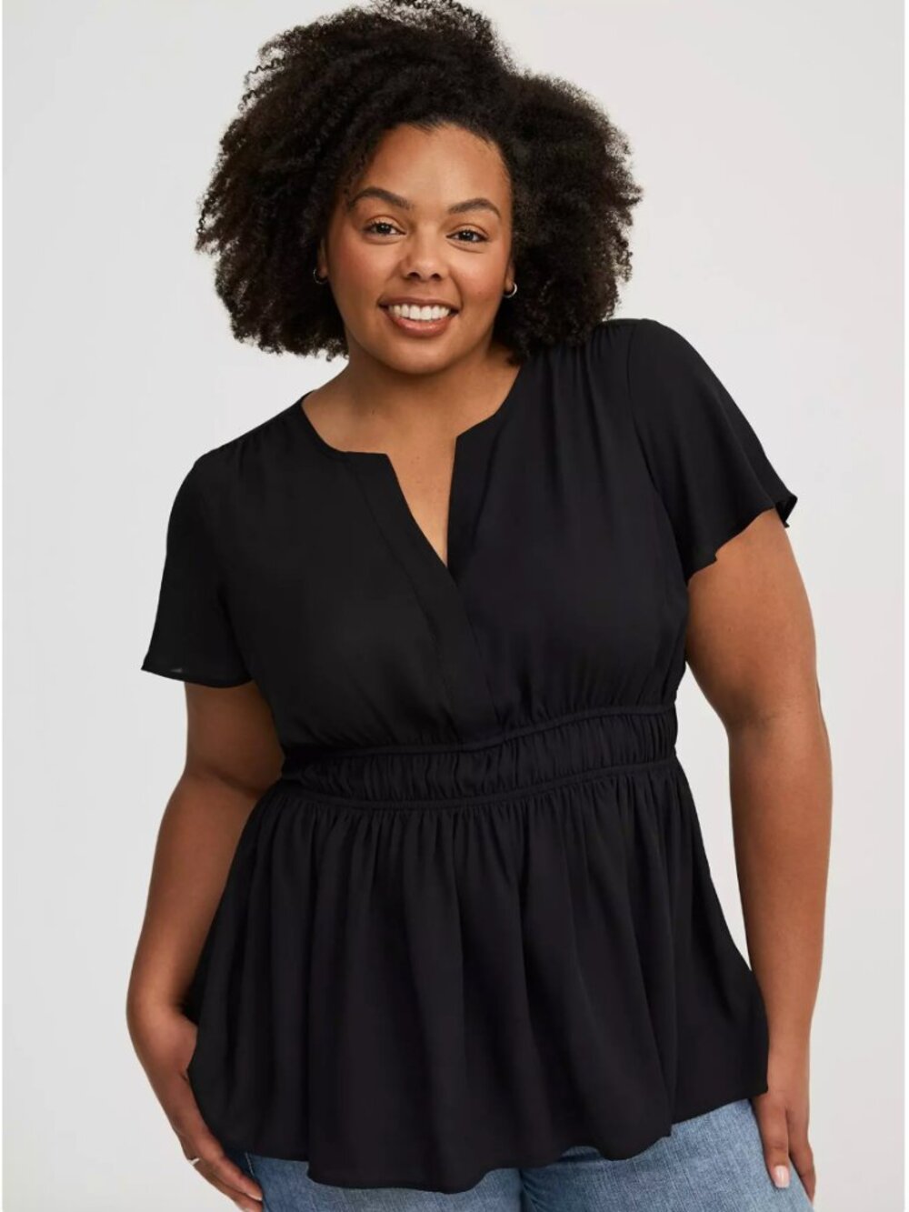 Torrid Georgette Peplum Flutter Sleeve Black Blouse Womens 2 NWT Lightweight
